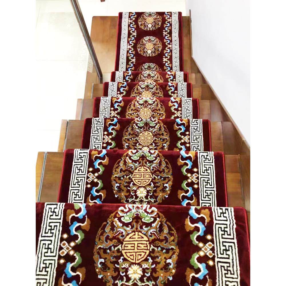 Chinese style no-wash high-end household solid wood stair step mats glue-free self-absorbing non-slip carpet sound insulation mats customized full floor