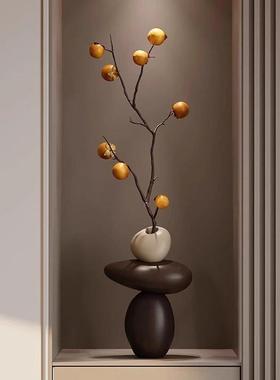 柿柿如意花瓶摆件客厅电视柜插花入户玄关时来运转仿真绿植装饰品