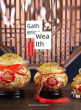 聚宝盆金箔水晶家居财位摆设桌面摆件店铺柜台乔迁开业送聚财礼品