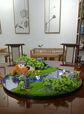 大型酒店餐桌转盘摆件电动转盘盆景工艺品微缩景观圆形转盘花工艺