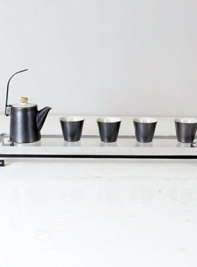 现代新中式样板间亚克力茶托酒柜饰品长方形金属展示托盘软装摆件