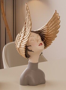 北欧轻奢客厅摆件梦想翅膀女孩艺术电视柜玄关样板间创意软装饰品