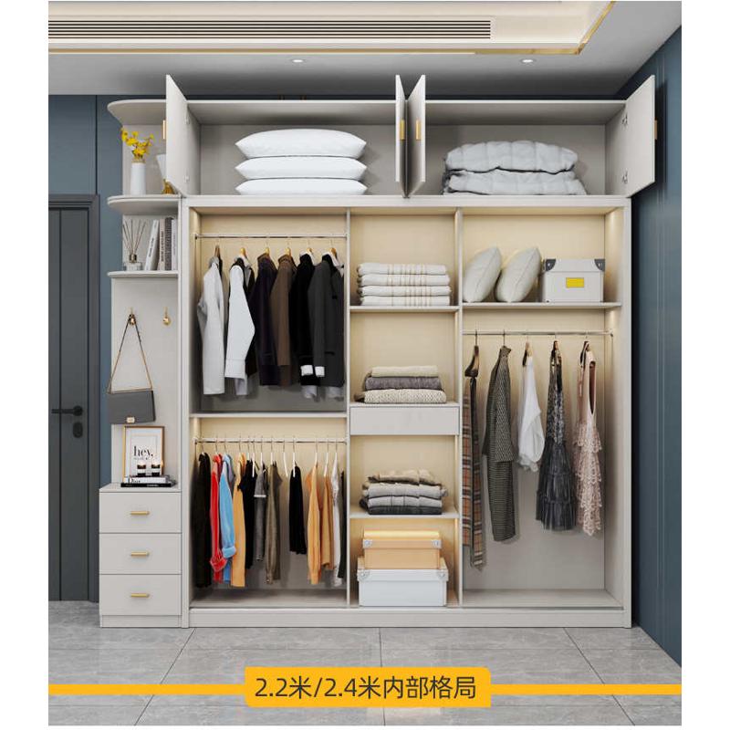 现代简约卧室衣柜推拉门组合x移滑三门白色大衣橱木质小户型柜子 - 图3