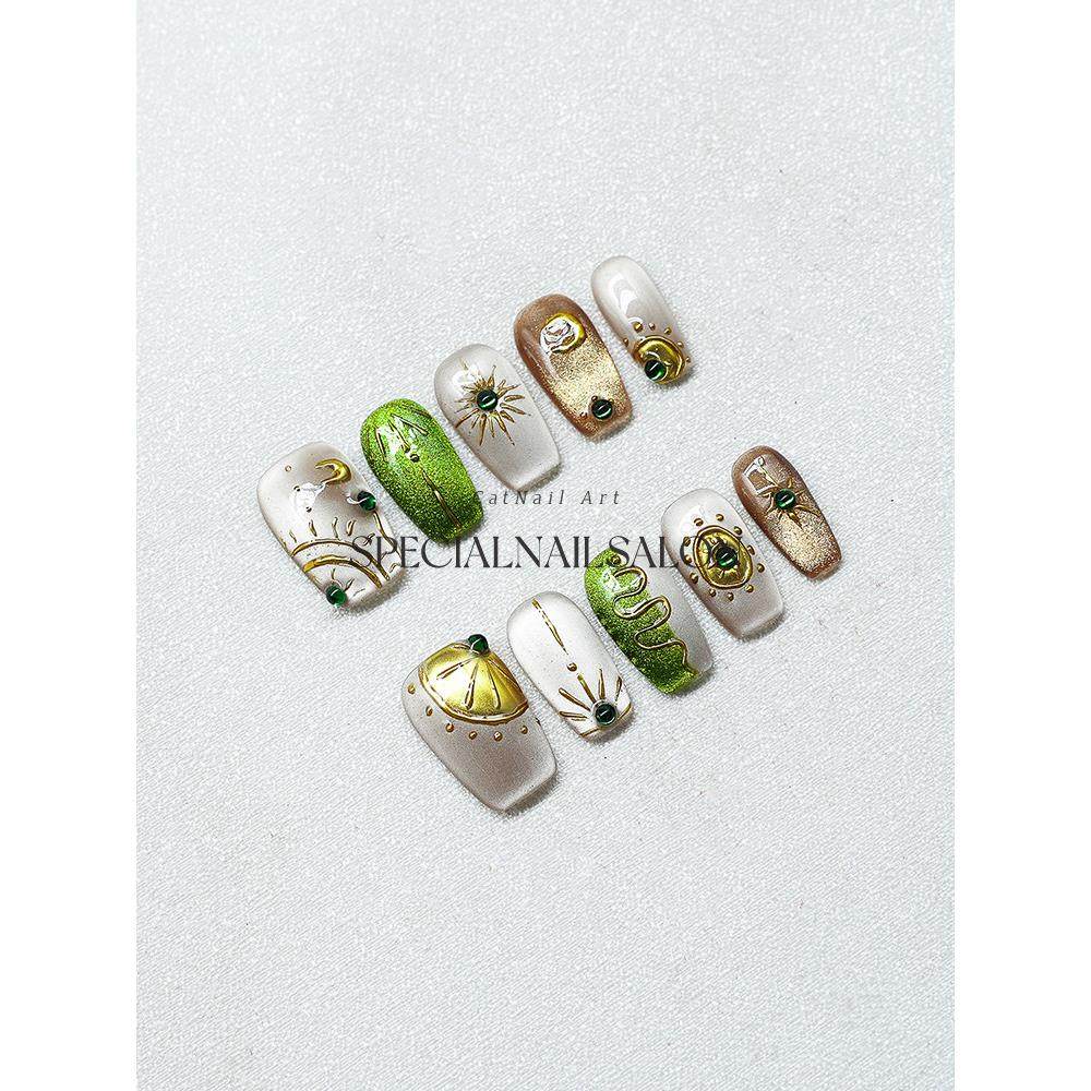 【秘境之眼】纯手工穿戴甲异域风高级感轻奢个性小众显白美甲贴片,淘宝优惠券,粉丝福利购,淘宝优惠卷