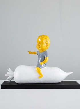 简约现代样板房客厅创意可爱男孩雕塑售楼处办公室装饰品树脂摆件