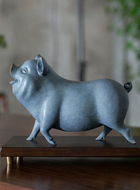 铜猪摆件招可爱猪家居装饰品客厅办公桌酒柜玄关纯手工艺品礼品财