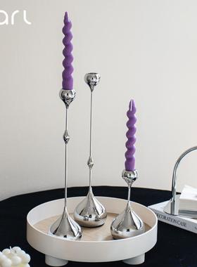 法式银色水滴烛台摆件家用氛围感桌面样板间客厅卧室软装轻奢装饰