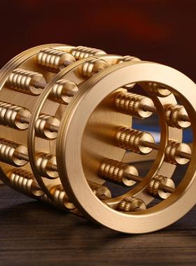 纯黄铜算盘笔筒招财创意办公室轻奢高级感摆件饰品收纳送学生礼品