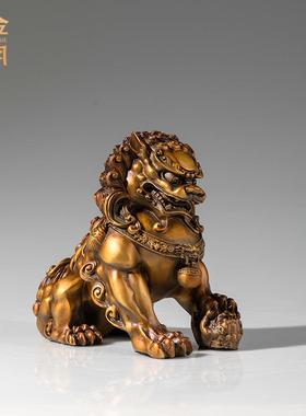 《宫门狮》铜金岁月黄铜狮子摆件新中式工艺品客厅玄关桌面装饰品