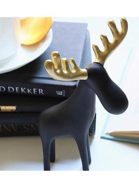 创意简约现代客厅家居艺术装饰品金角鹿树脂玄关动物麋鹿桌面摆件