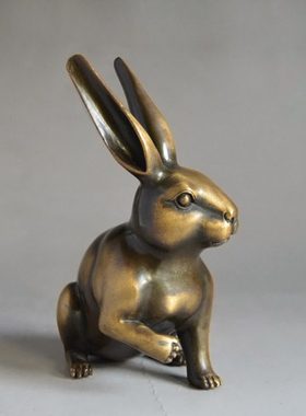 纯铜招财十二生肖玉兔子装饰摆件办公室桌面客厅博物架吉祥工艺品