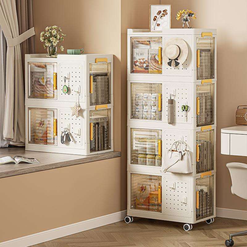 Bookcase storage box double-open foldable movable superimposed finishing box student hole board hook debris storage box