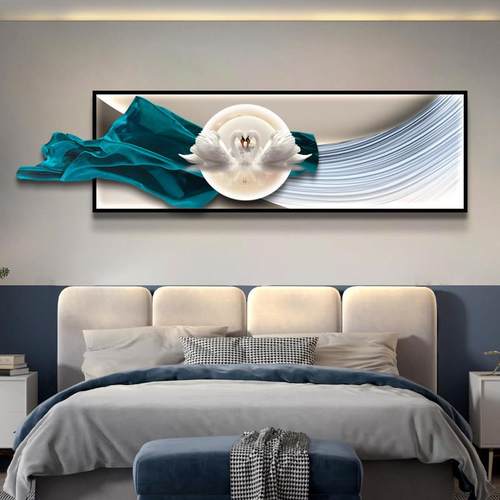 主卧床头挂画现光灯画客厅轻奢天鹅高级感卧室背景墙装饰壁画 - 图0