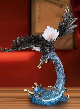 新中式大展宏图黄铜老鹰摆件家居客厅 办公室铜工艺品开业礼品