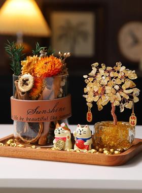 肉桂生财入户玄关黄水晶发财树摆件家居装饰品办公室好物乔迁礼物