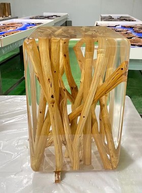 龙藤树枝水晶环i氧树脂透明凳子茶凳墩子椅子边几角几方形亚克力