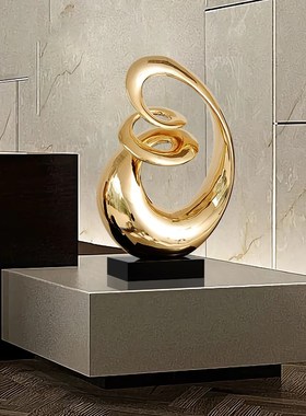 现代样板房客厅玄关电视柜u旁落地雕塑轻奢高档树脂艺术摆件工艺