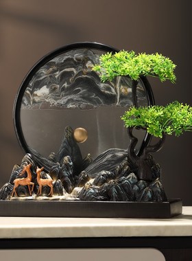 流水生财假山流沙画摆件家居客厅玄关办公室乔迁开V业礼物酒柜装