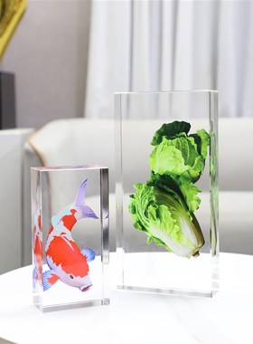极简高级感艺术摆件水晶砖锦鲤装饰开业乔迁送R礼电视柜家居装饰