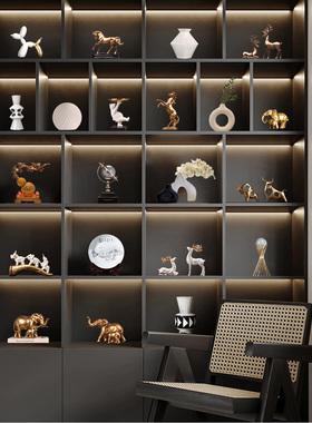 新中式轻奢高档家居装饰品摆件书柜客H厅办公室展示柜软装工艺品