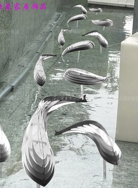 定制售楼处中式不锈钢鱼群雕x塑户外水池庭院抽象艺术装饰草坪摆