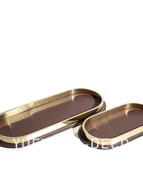 粤萱简约现代创意深色金属圆形托B盘样板间售楼处酒店玄关客厅软