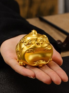 黄铜招财貔貅摆件一对铜貔犰皮丘铜制貔貅客厅办公室开.业礼品大