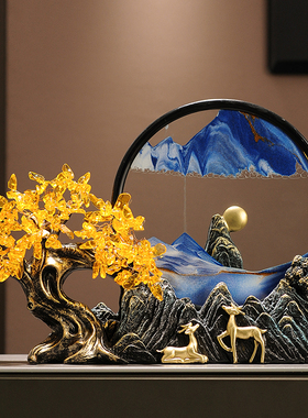 发财树流沙画摆件沙漏解压新中式客厅I办公室玄关装饰品乔迁礼物