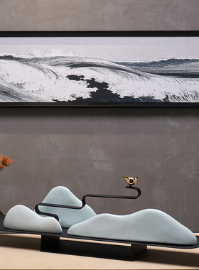 新中式现代轻奢禅意铁艺陶瓷艺术品摆件客厅电视柜玄W关酒柜装饰