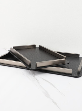 北欧轻奢金属皮革收纳托盘摆件样板间家居客厅桌S面几何创意装饰