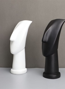 北欧树脂黑白人脸摆件样板房卧室售楼部K客厅餐厅长脖子软装饰品