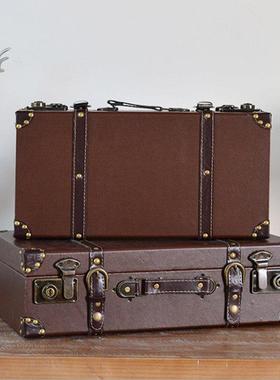 欧式复古手提箱储物木箱子收纳箱老式皮箱旅行摄影道具杂物整理箱