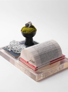 样板间折纸托盘组合搭配摆件酒店客厅茶几飘窗新中式软Y装饰品摆