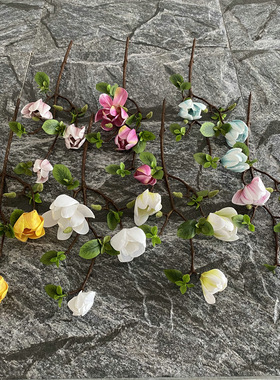 假花客厅餐桌摆件装饰花艺3D打印3头苞玉兰家具布置花艺装饰