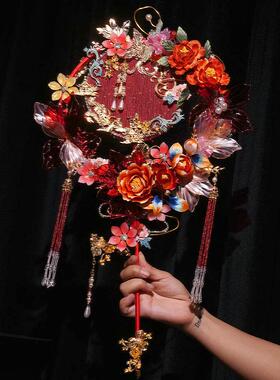 冯银婷无形丝绒花中国新娘婚扇结婚礼物高端DIY重工业婚扇