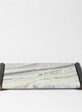 新中式大理石白色托盘创意长方形收纳置物盘样板间玄关售楼处摆件