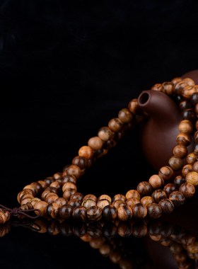 印尼花奇楠虎斑纹民族风手串女款佛珠手链男士108颗沉香佛珠数珠