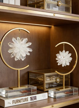 现代轻奢天然水晶石花摆件样板房酒店别墅会所软装设计家居饰品