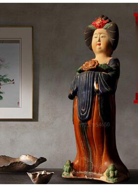 彷古唐仕女摆件陶瓷胖妞肥婆侍女洛阳西安中式手工唐三彩仕女收藏