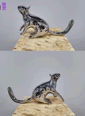 不锈钢雕塑镜面小动物猫咪摆件园林草坪景观
