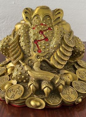 黄铜金蟾招财摆件不叼钱金蝉三足蟾蜍新店铺客厅桌面风水开业礼品