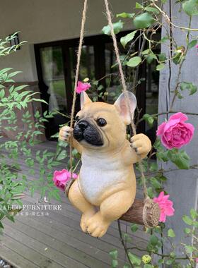 户外花园庭院小狗动物挂件田园农家院荡秋千斗牛犬装饰挂饰摆件