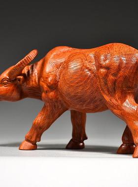 花梨木雕牛摆件牛气冲天木头水牛工艺品十二生肖牛动物家居