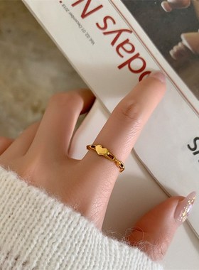 大码戒指女胖复j古镂空链条爱心时尚个性冷淡风粗手胖人食指指环