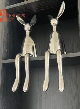 定制镜面不锈钢兔子雕塑电镀摆件园林几何锻造小猫动物样品屋展示