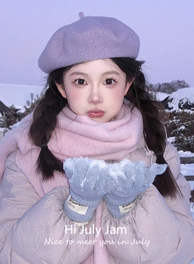 紫色羊毛呢贝雷帽女秋冬英伦风复古画家帽大头围显脸小百搭蓓蕾帽