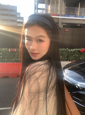 美式复古藏青色细闪宽边发箍