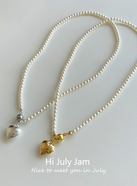 施家珍珠立体爱心项链女锁骨颈链