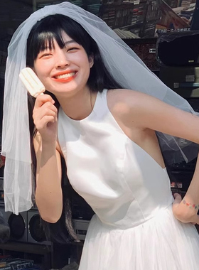 简约复古新娘头纱领证登记小头纱求婚订婚拍照道具超仙蓬蓬纱头饰