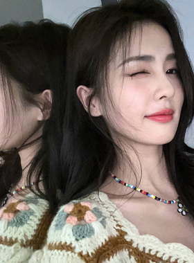 白鹿同款项链女彩色串珠花朵颈链